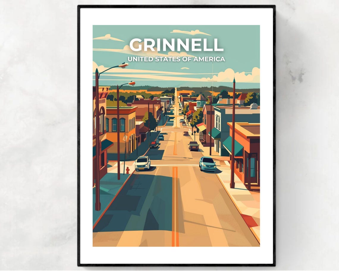 Grinnell Travel Print Wall Art Grinnell Lowa City Print Grinnell Travel Gift Grinnell City Poster Travel Gift