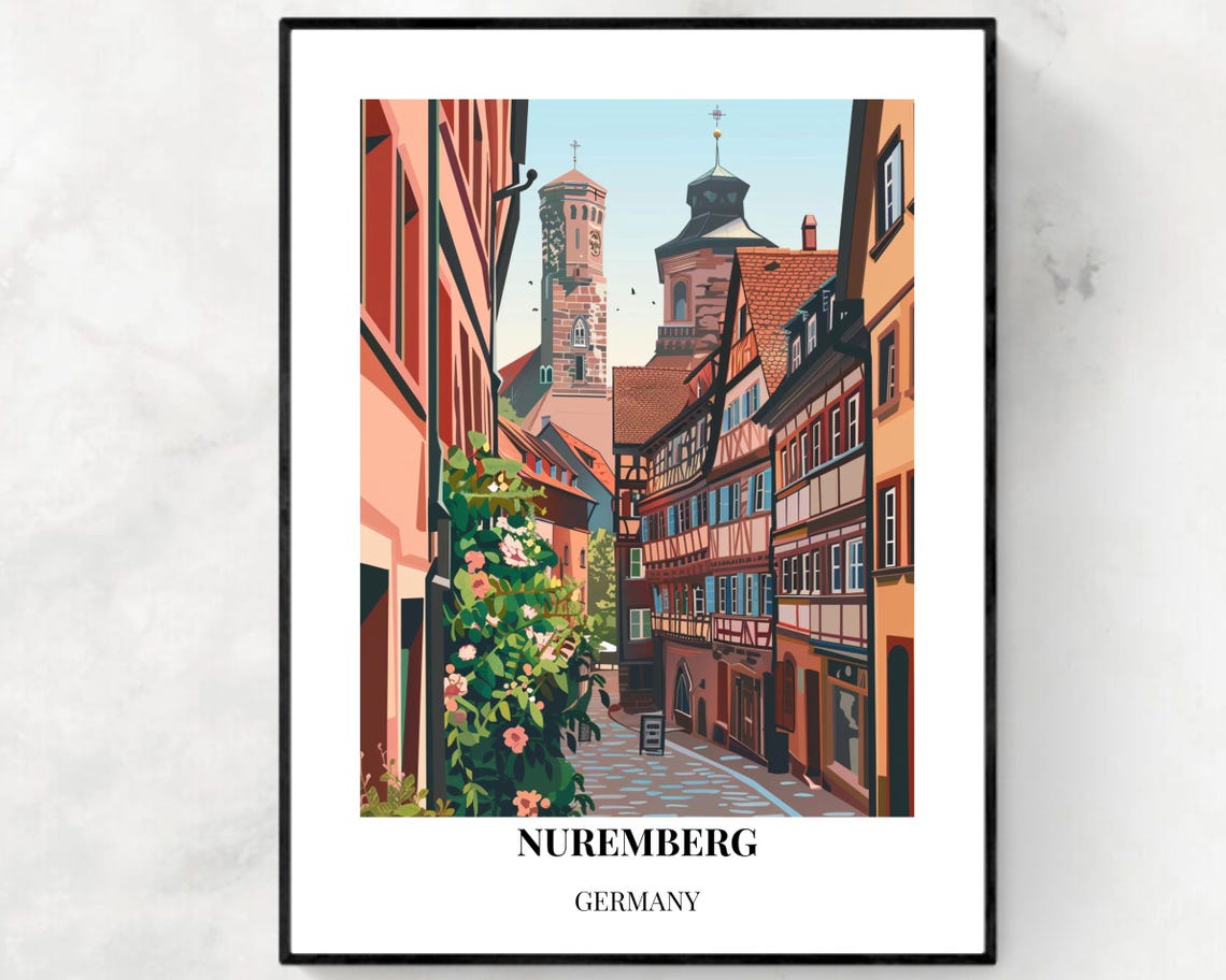 Nuremberg Germany Half Timbered Historic Old Street Travel Poster