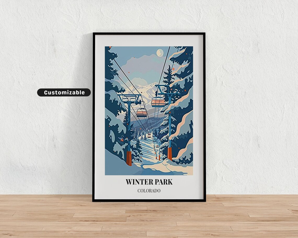 Winter Park Colorado Moonlit Gondola Ride Snowy Forest Travel Poster