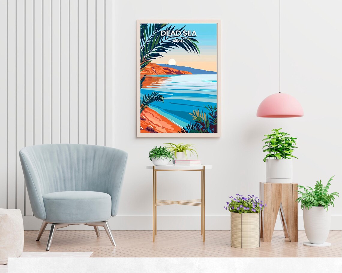 Dead Sea Israel Desert Sunset Palms Golden Beach View Travel Poster - Image 2