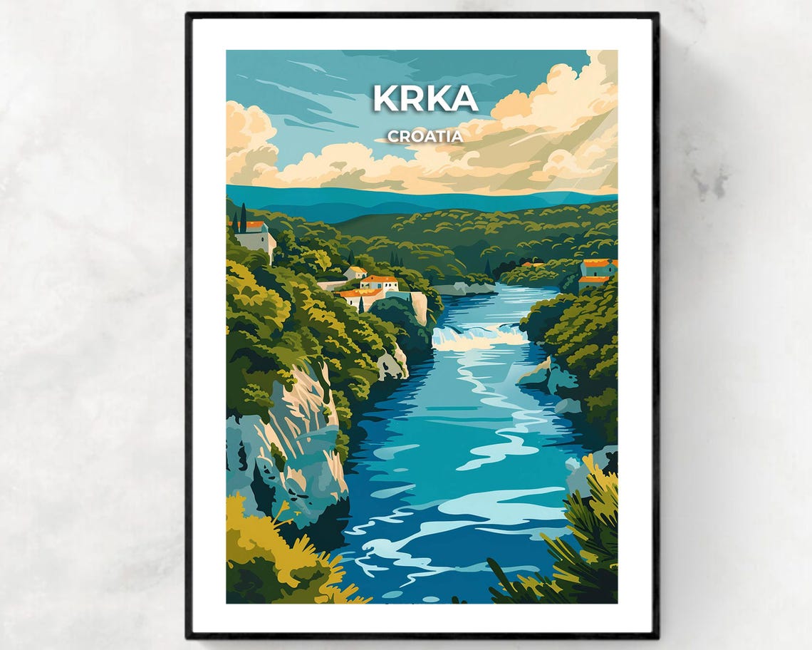 Krka Croatia Turquoise Waterfall River Canyon Landscape Travel Poster