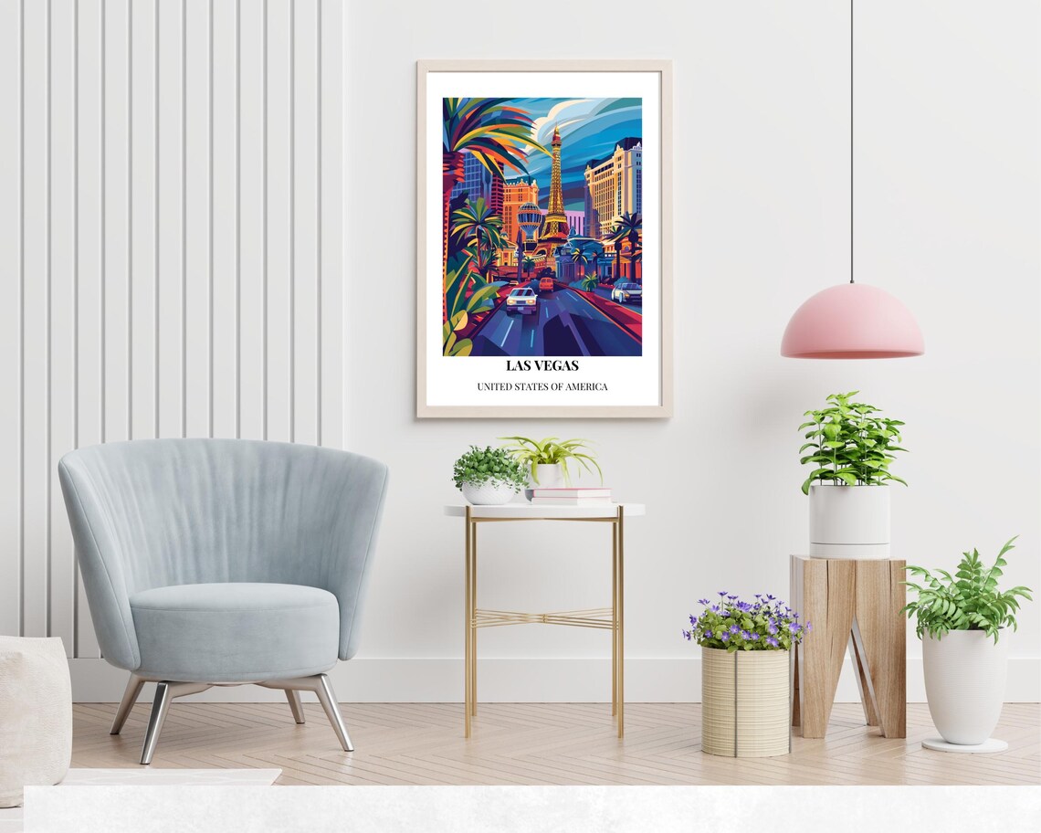 Las Vegas Paris Strip Eiffel Tower Neon Street Travel Poster - Image 2