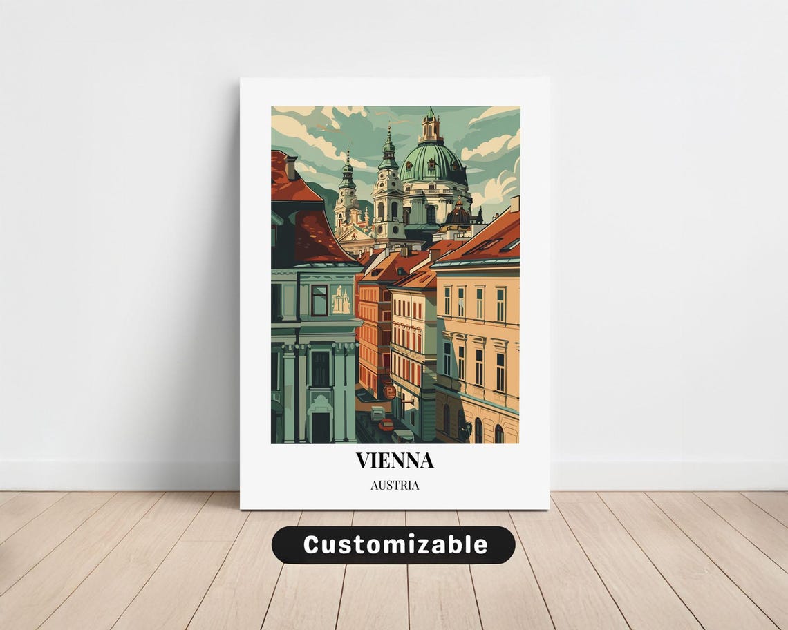 Vienna Austria Baroque Old Town Rooftops Vintage Travel Poster