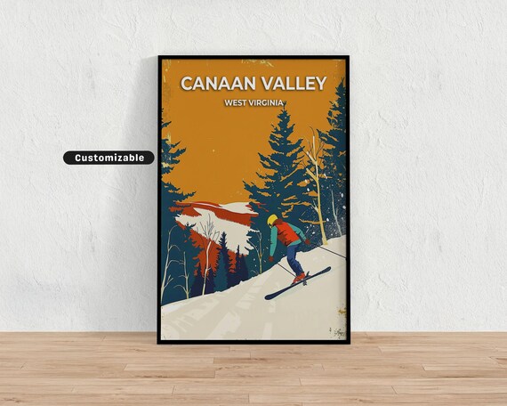 Canaan Valley West Virginia Vintage Ski Poster Retro Orange Forest Artwork