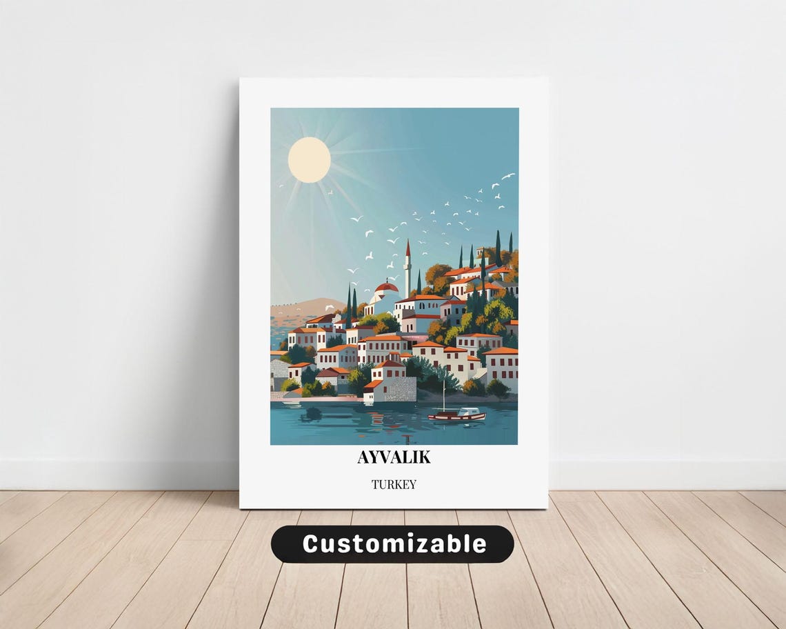 Ayvalik Turkey Travel Poster Seaside Old Town Retro Vintage Art