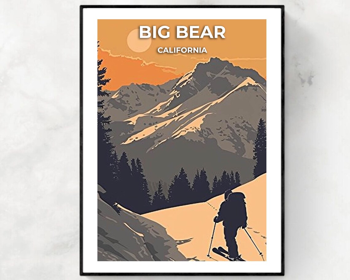 Big Bear California Amber Sunset Summit Skier Crossing Poster