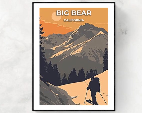 Big Bear Travel Print Big Bear Ski Poster California Ski Poster Big Bear Ski Resort Print