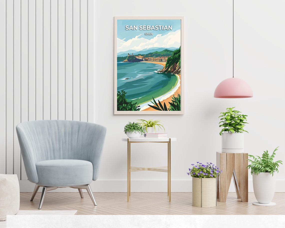 San Sebastian Spain La Concha Bay Beach Coastline Travel Poster - Image 2