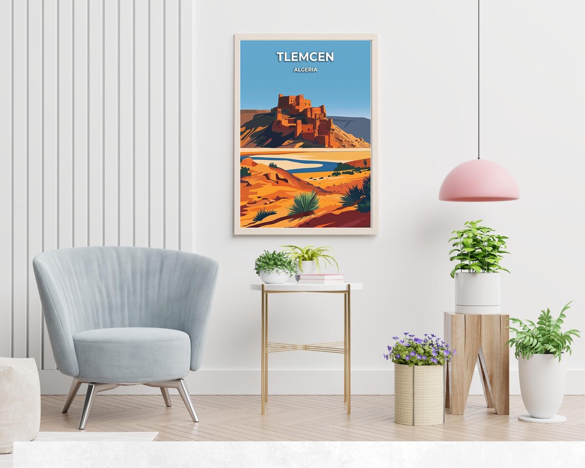 Tlemcen Algeria Desert Fortress Hilltop Blue Sky Vintage Travel Poster - Image 2