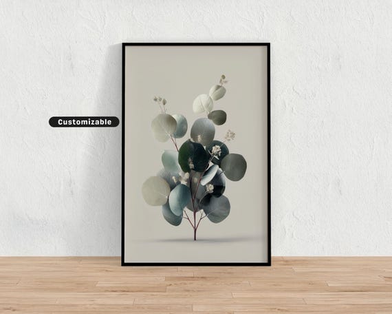 Centered Eucalyptus Composition With Subtle Detail Minimal Botanical Wall Art Neutral Nature Print