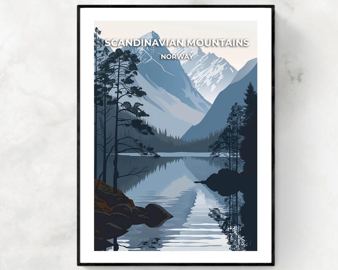 Norway Scandinavian Mountains Mirror Lake And Snowy Peaks Poster