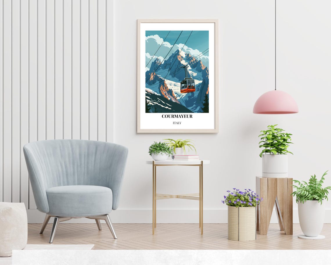Courmayeur Italy Ski Cable Car Alpine Peaks Winter Travel Poster - Image 2