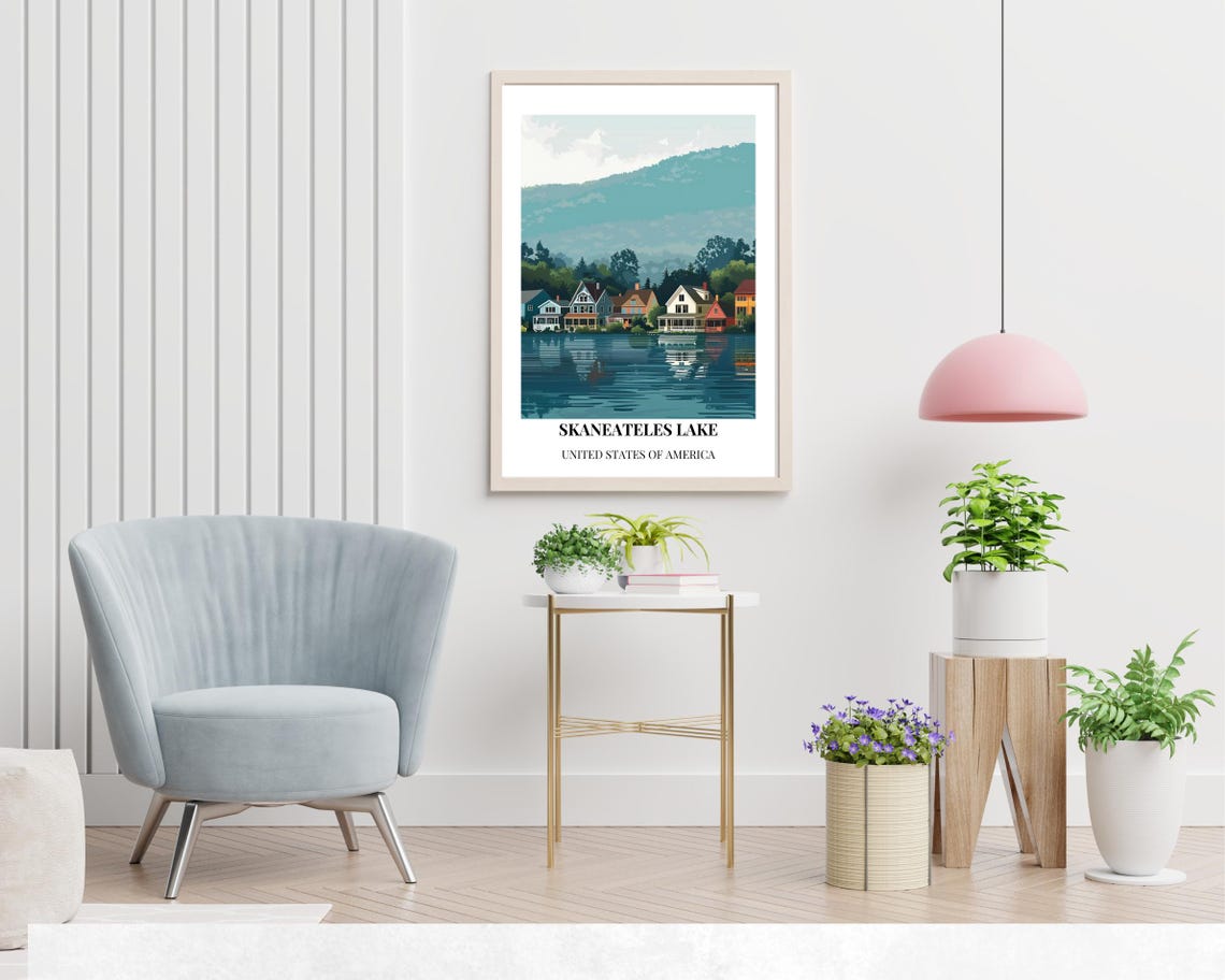 Skaneateles Lake New York Waterfront Homes Retro Travel Poster - Image 2
