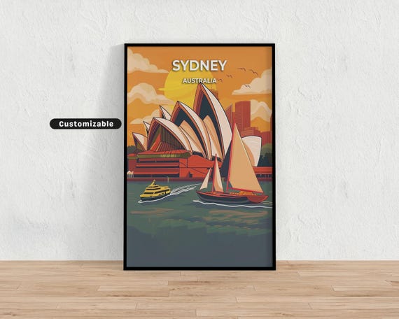 Sydney Australia Travel Poster Custom Wall Art