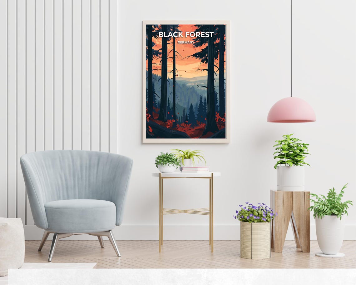 Black Forest Germany Sunset Among Towering Pine Trees Travel Poster - Image 2