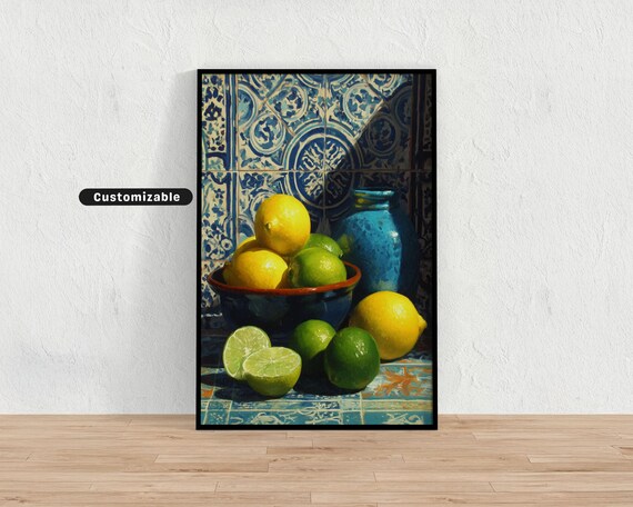 Lemons and Limes Spanish Tile Still Life Citrus Kitchen Poster