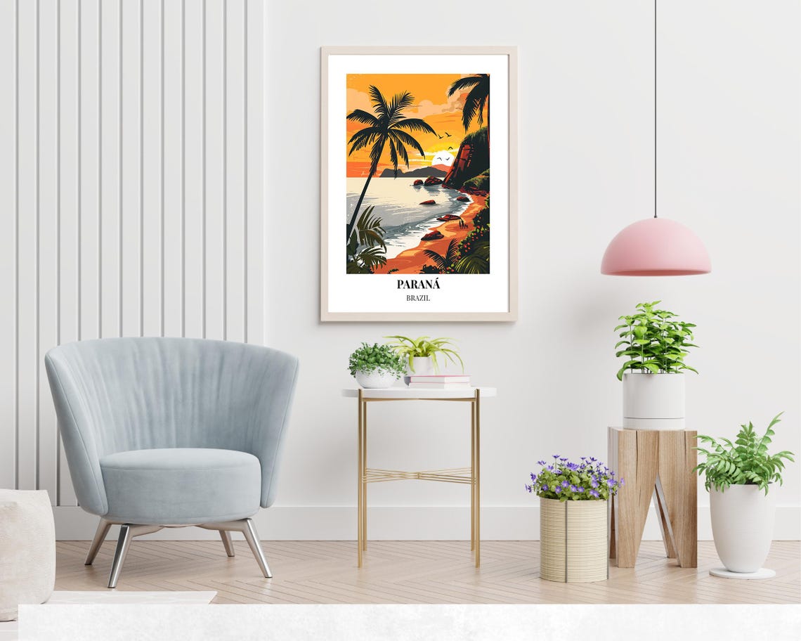 Parana Brazil Tropical Beach Sunset with Palm Trees Coastal Poster - Image 2