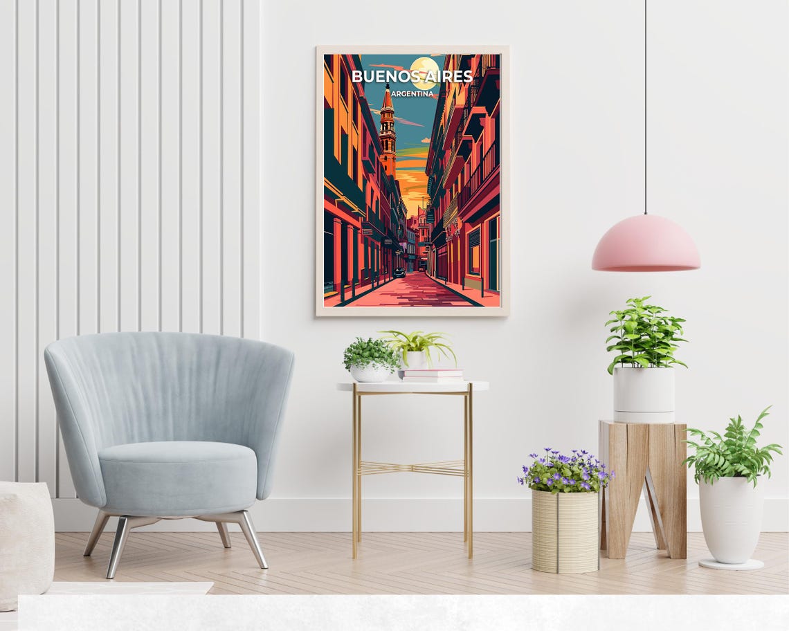 Buenos Aires Historic Street With Church Tower At Sunset Poster - Image 2