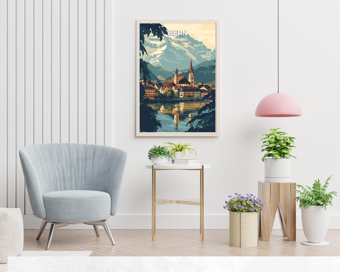 Bern Switzerland Old Town River Alpine Mountains Travel Poster - Image 2