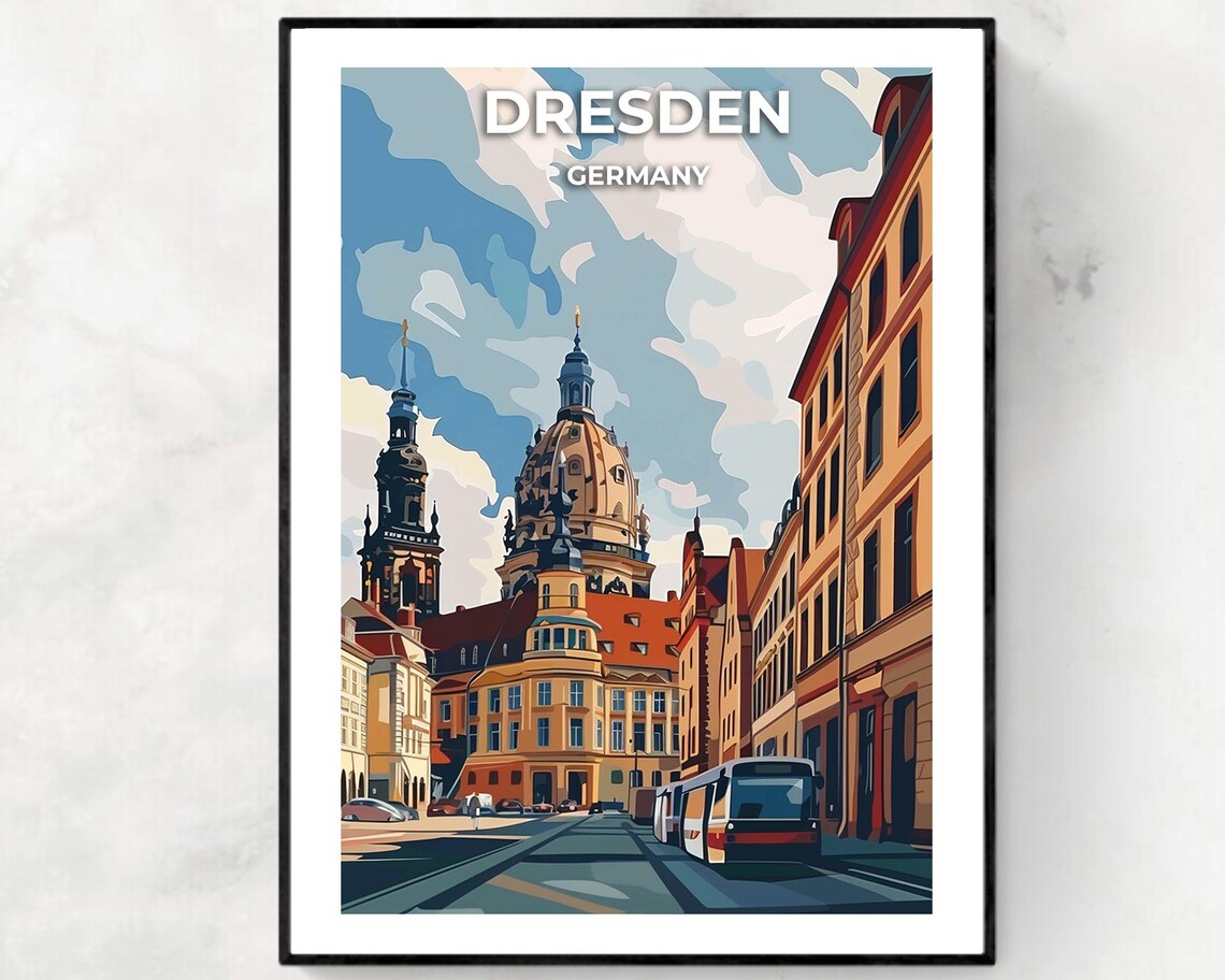 Dresden Frauenkirche District Street with Tram Germany Poster