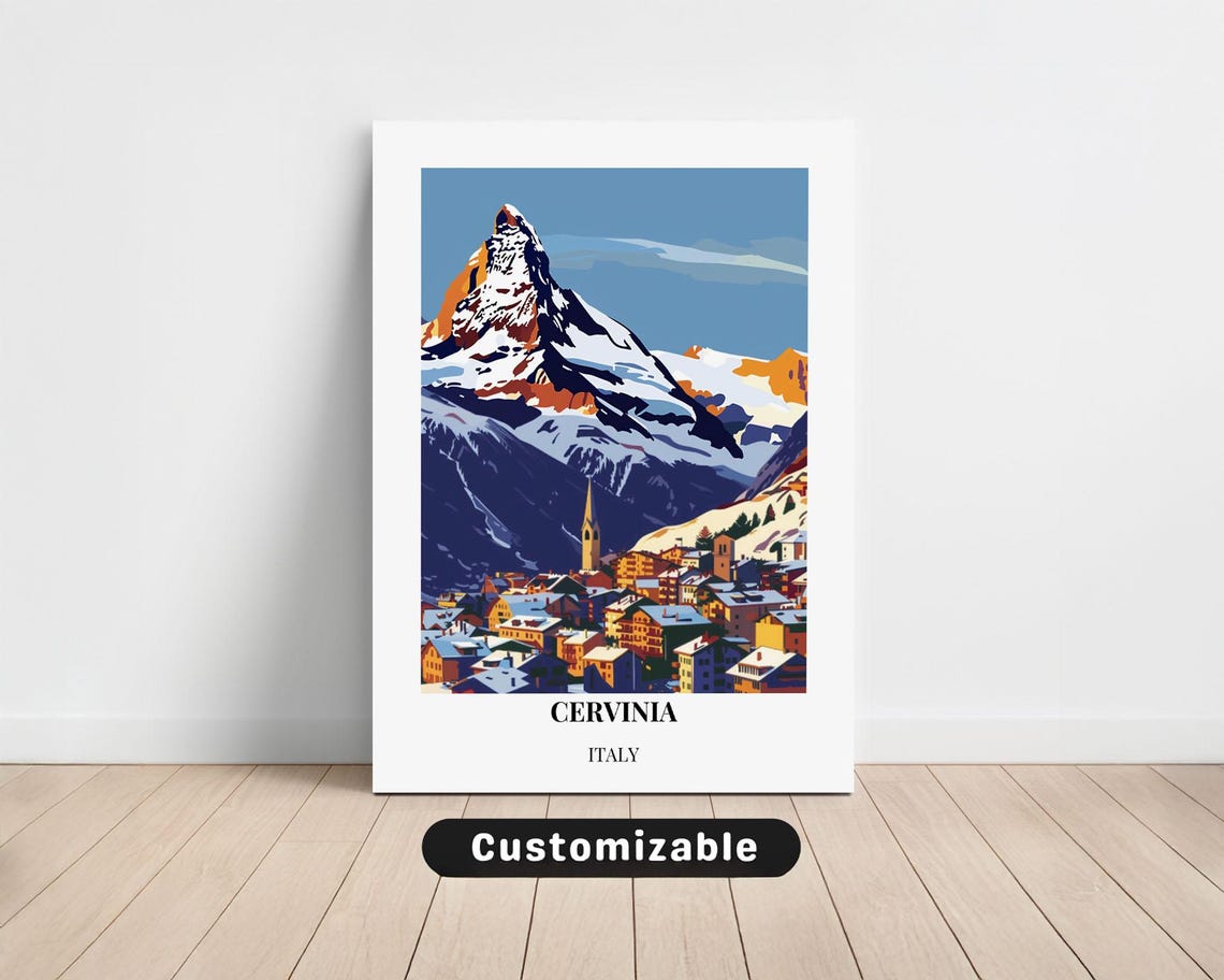 Cervinia Italy Matterhorn Peak Charming Alpine Village Travel Poster