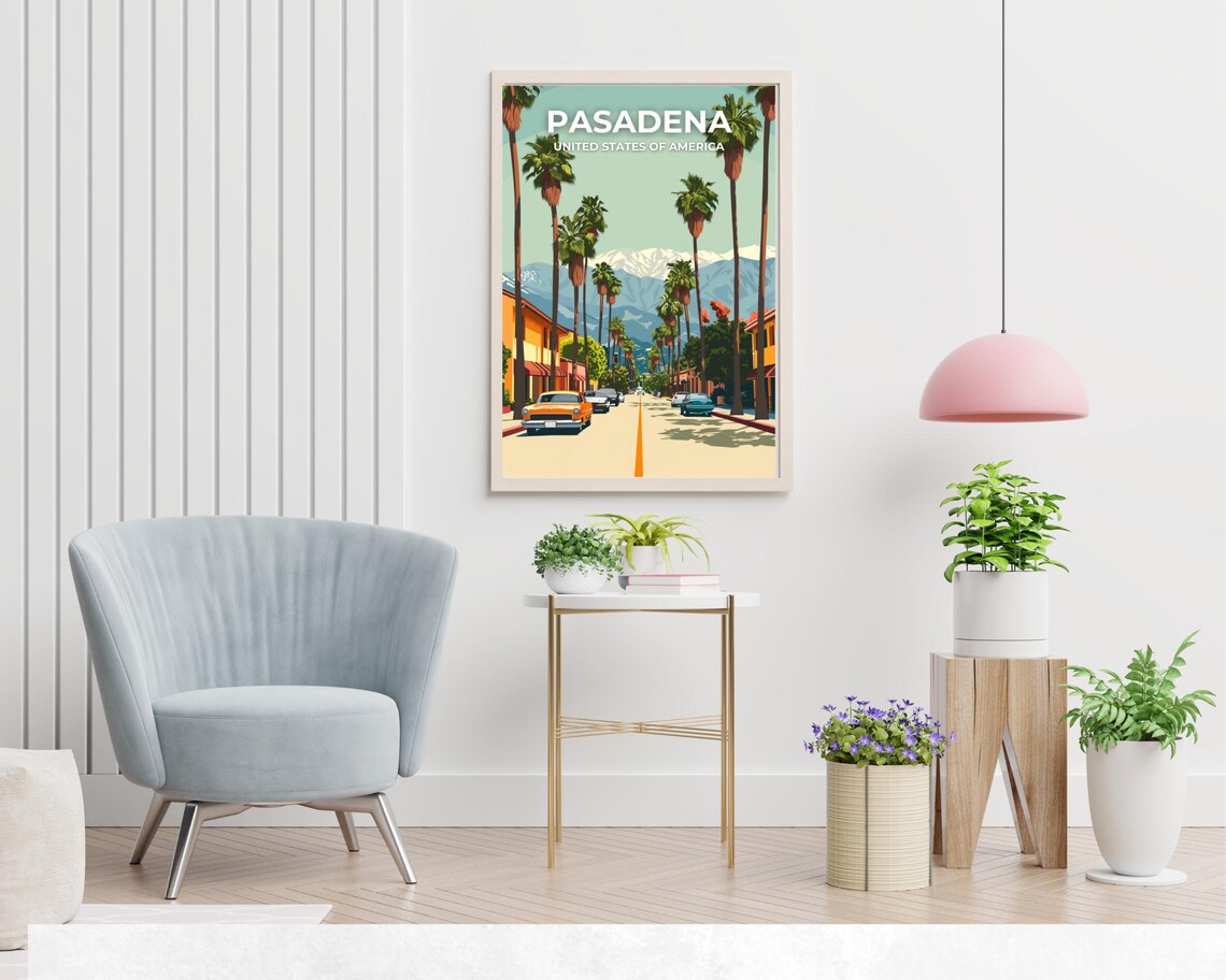 Pasadena California Street Scene Classic Cars Retro Travel Poster - Image 2