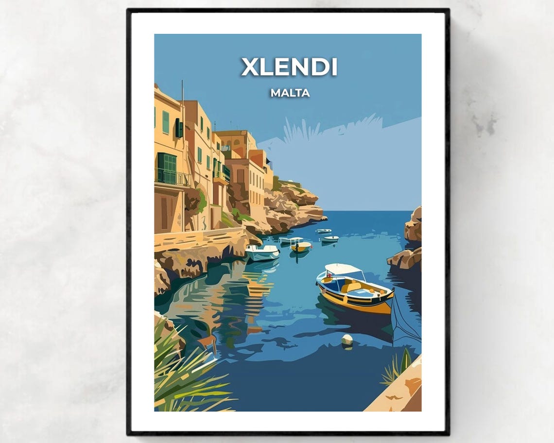 Xlendi Bay Travel Print Wall Art Xlendi Malta City Print Xlendi Bay Travel Gift Xlendi Bay Poster Travel Gift