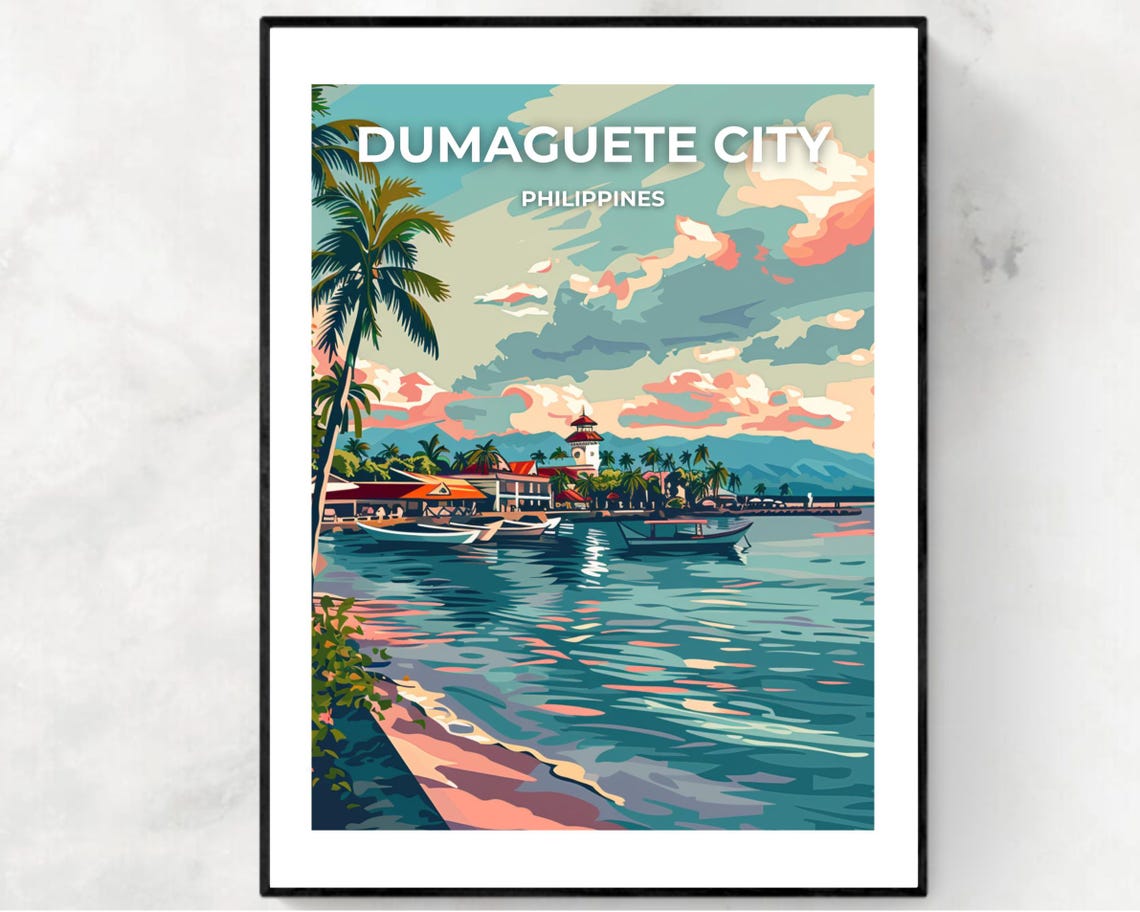 Dumaguete City Philippines Waterfront Harbor Sunset Travel Poster