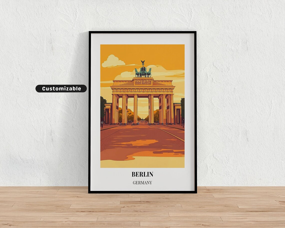 Berlin Germany Brandenburg Gate Golden Hour Sunset Travel Poster