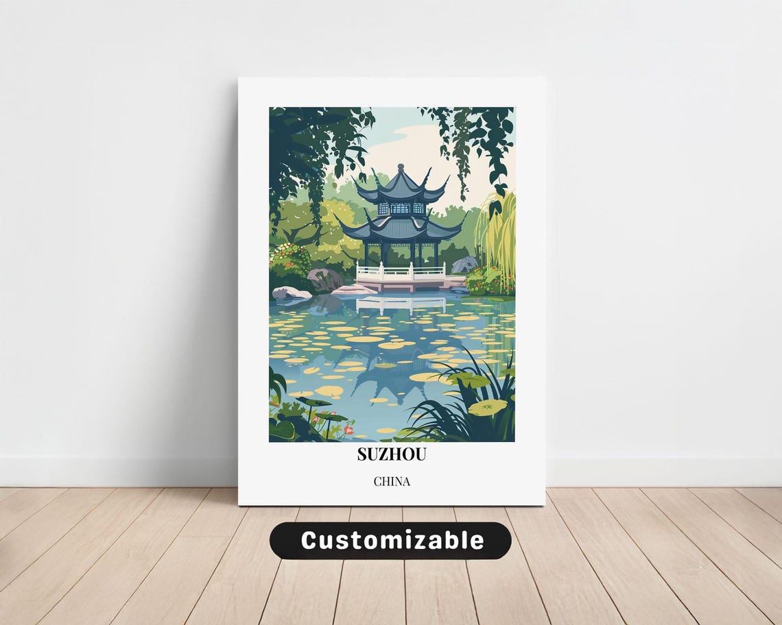 Serene Suzhou China Lake Pavilion Pagoda Travel Souvenir Poster