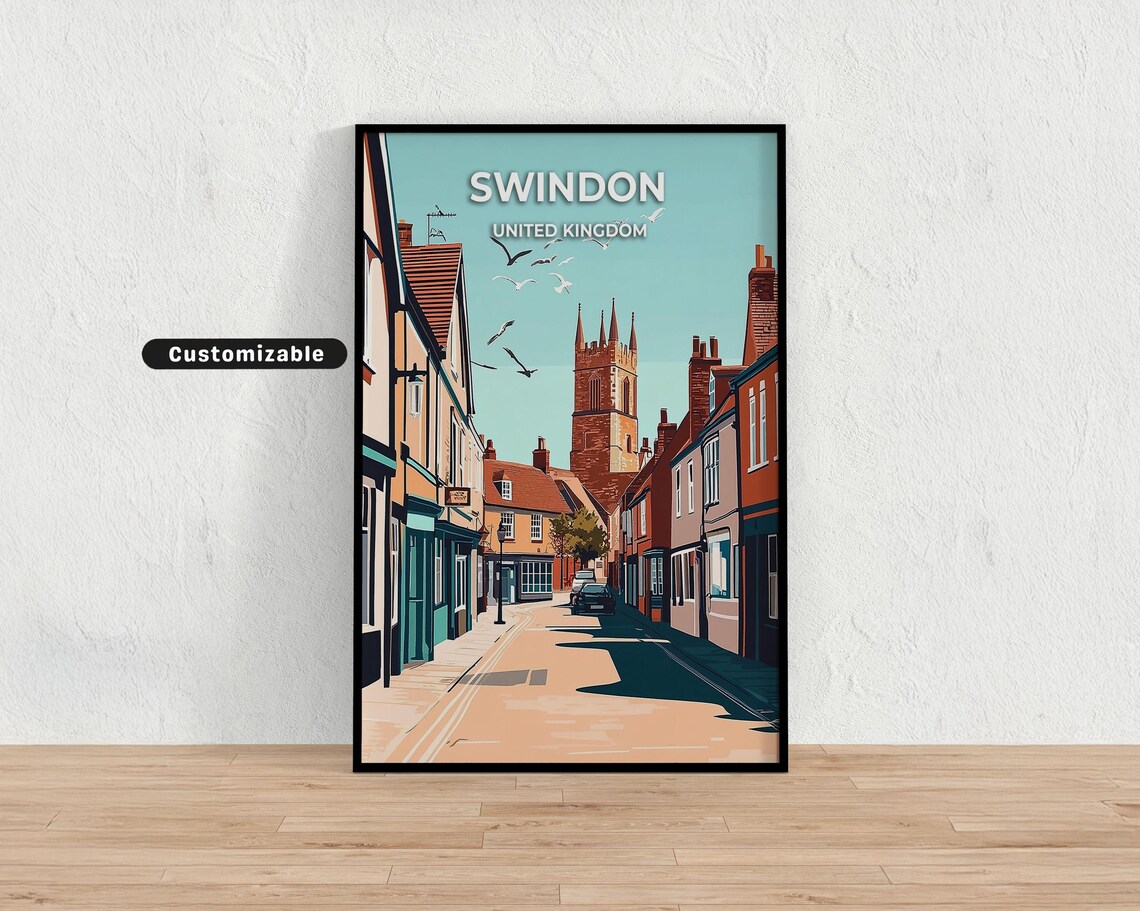 Swindon United Kingdom Historic Church Street Vintage Travel Poster