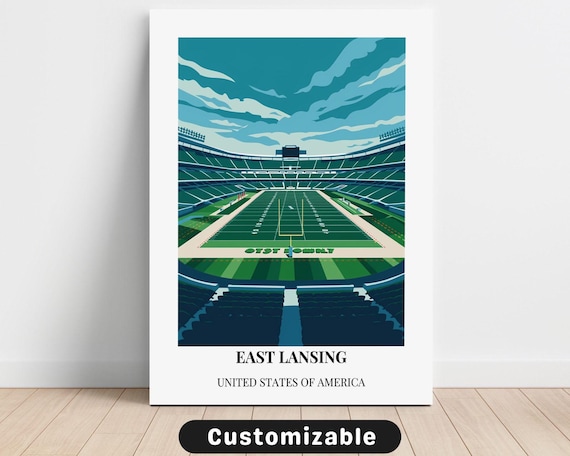 East Lansing Stadium Travel Poster of College Football Field Art