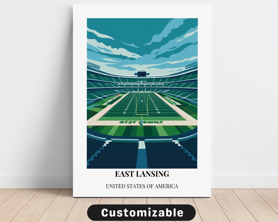 East Lansing Stadium Travel Poster of College Football Field Art