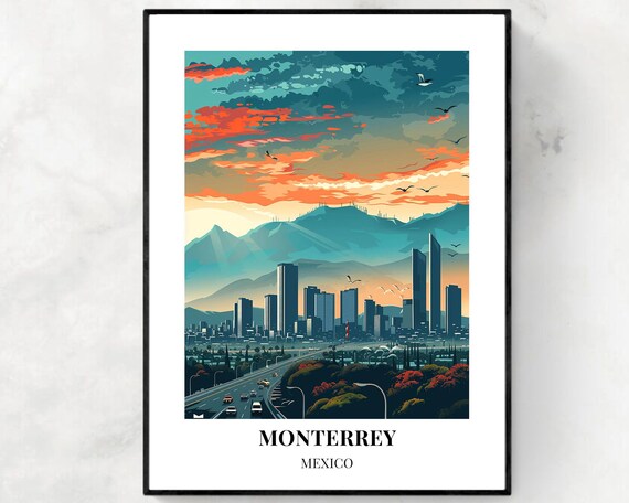Monterrey Mexico Skyline Mountain Sunset Highway View Poster