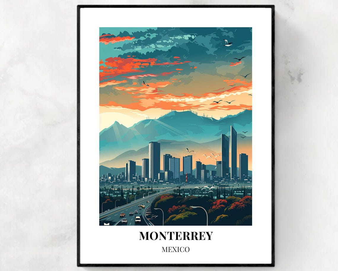 Monterrey Mexico Skyline Mountain Sunset Highway View Poster