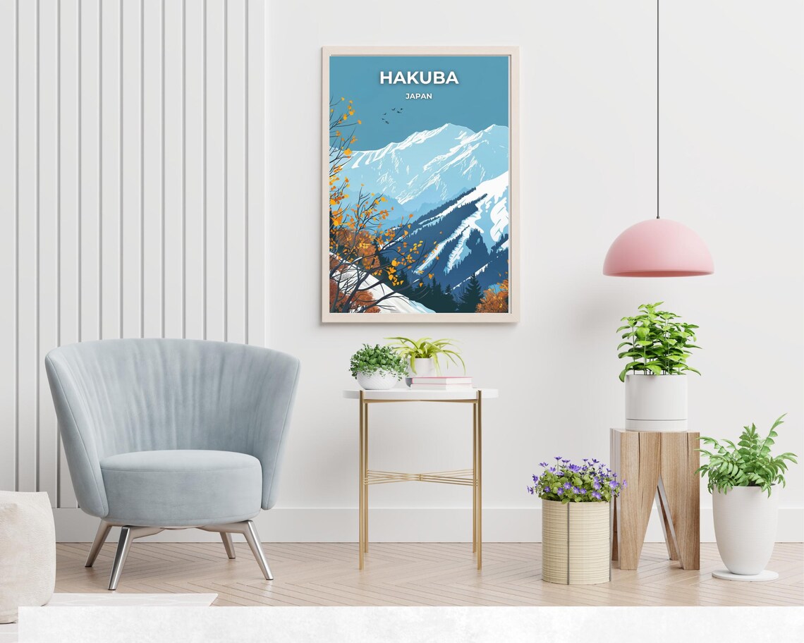 Hakuba Japan Snowy Peaks Autumn Foliage Alpine Travel Poster - Image 2