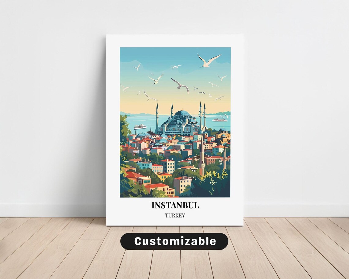 Istanbul Turkey Blue Mosque Skyline Customizable Travel Poster