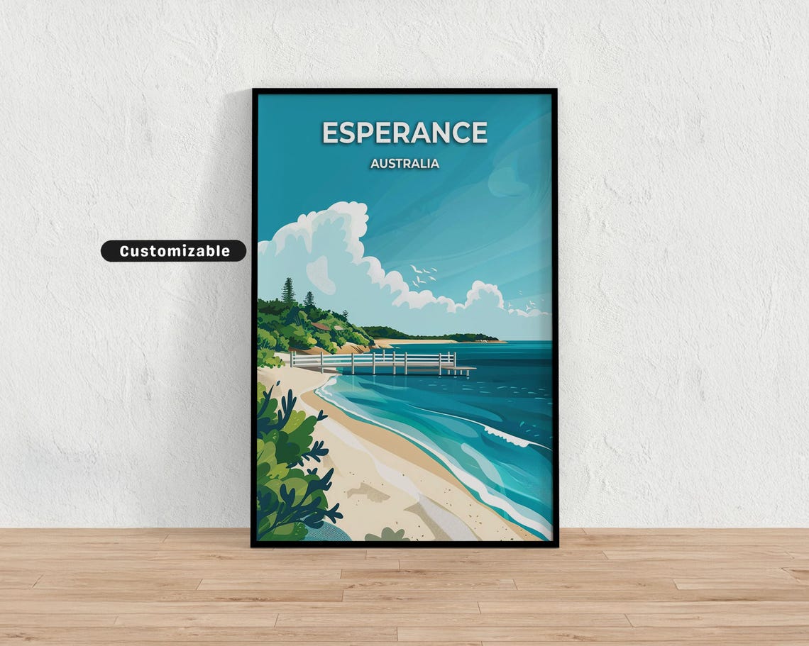 Esperance Australia Sandy Beach Pier Turquoise Water Travel Poster