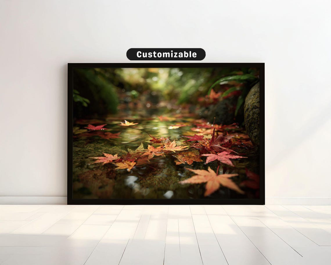 Maple Leaves Floating On Peaceful Autumn Forest Stream Nature Poster