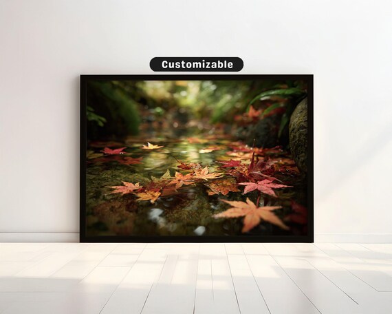 Maple Leaves Floating On Peaceful Autumn Forest Stream Nature Poster