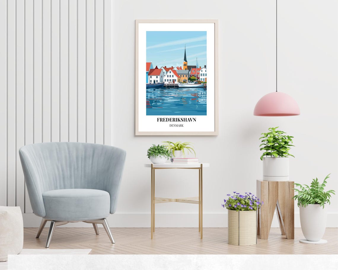 Frederikshavn Denmark Waterfront Church Spire Blue Day Travel Poster - Image 2