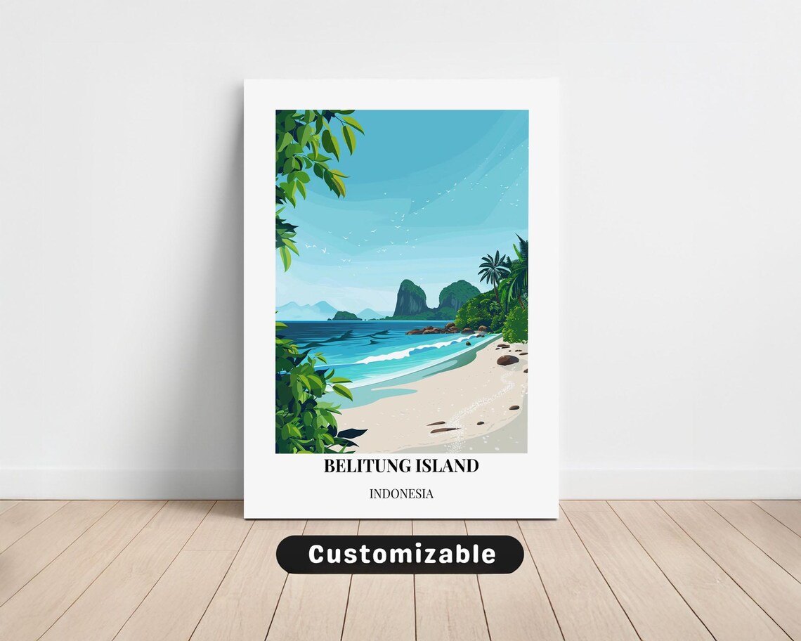 Belitung Island Indonesia Travel Poster Tropical Beach Escape