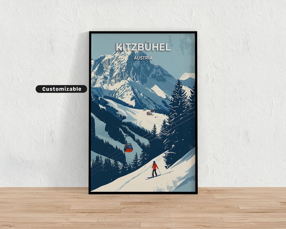 Kitzbühel Austria Ski Retro Alpine Gondola Vintage Travel Poster