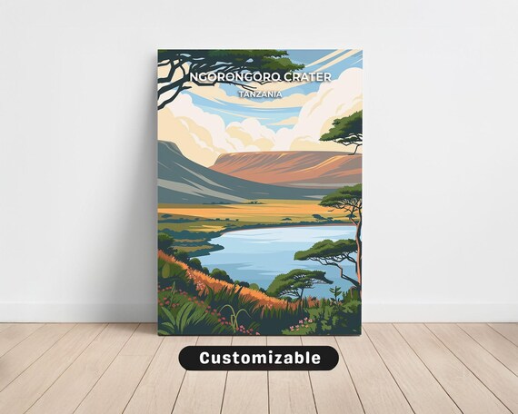 Ngorongoro Crater Tanzania Lake View Scenic Vintage Travel Poster