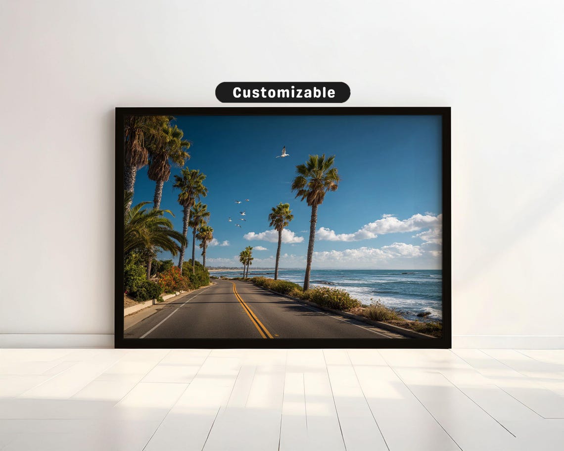 Coastal Highway Palm Trees Ocean View Scenic Drive Photo Poster