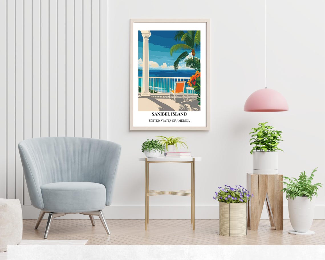 Sanibel Island Florida Beach Balcony Ocean View Vintage Travel Poster - Image 2