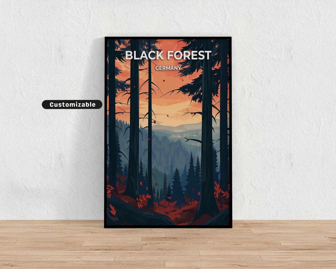 Black Forest Germany Pine Trees Sunset Vintage Travel Poster