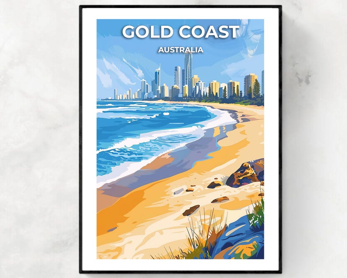 Gold Coast Australia Beachfront Skyline Summer Travel Poster