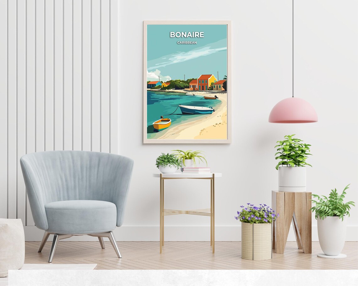 Bonaire Caribbean Bay With Colorful Houses And Anchored Boats Poster - Image 2