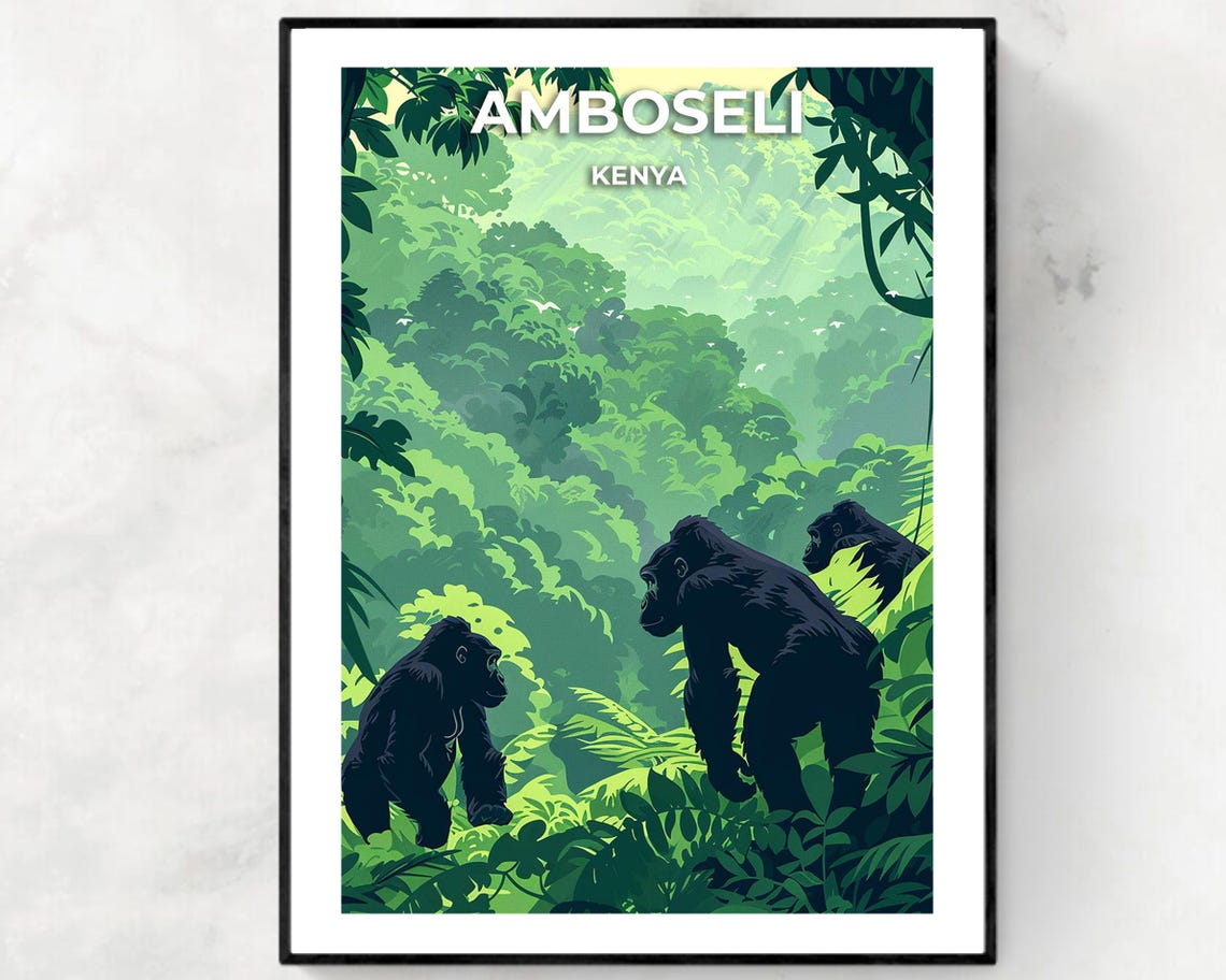 Amboseli Kenya Gorilla Rainforest Misty Jungle Safari Poster